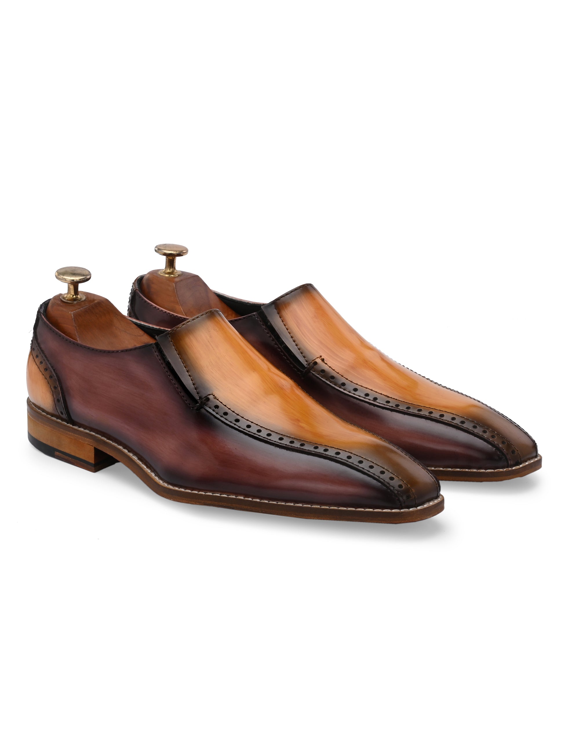 Brown Handpainted Slip On Shoes For Men 